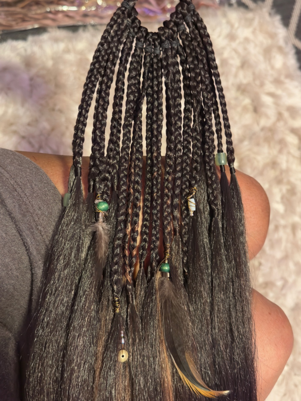 Boho Braided Feather Hair Extensions - Brown Black Blend - Picture 12 of 15